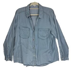 Masion Jules Top Women's XL Chambray Blue Blouse Snap Silver Buttons Western